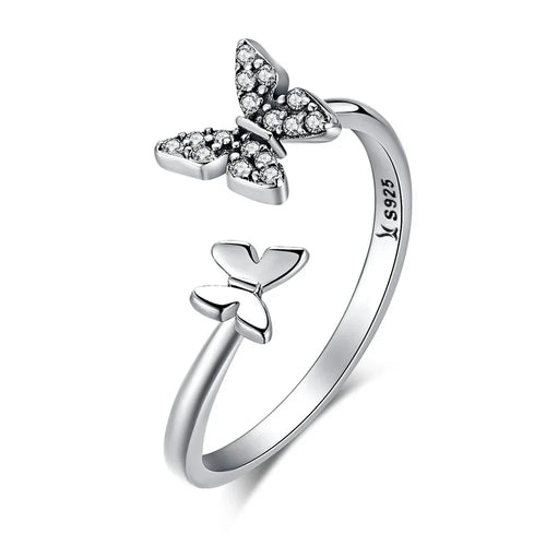 Dazzling Butterfly Sterling Silver Open Ring: A Symbol of Freedom Rings