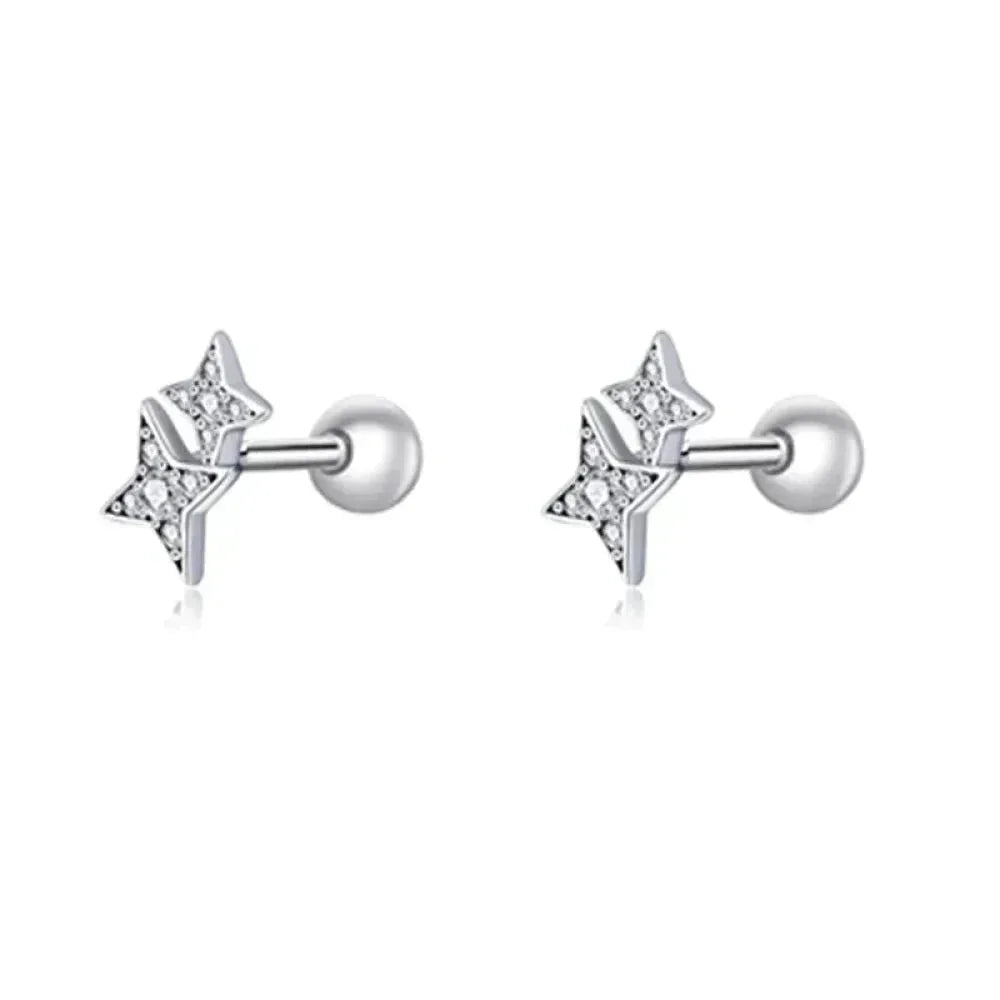 925 Sterling Silver Star And Butterfly Stud Earrings Delicate Fine Jewelry Four Pointed
