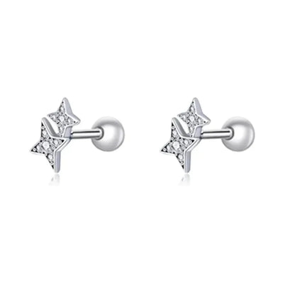 925 Sterling Silver Star and Butterfly Stud Earrings - Delicate Fine jewellery - Four-Pointed