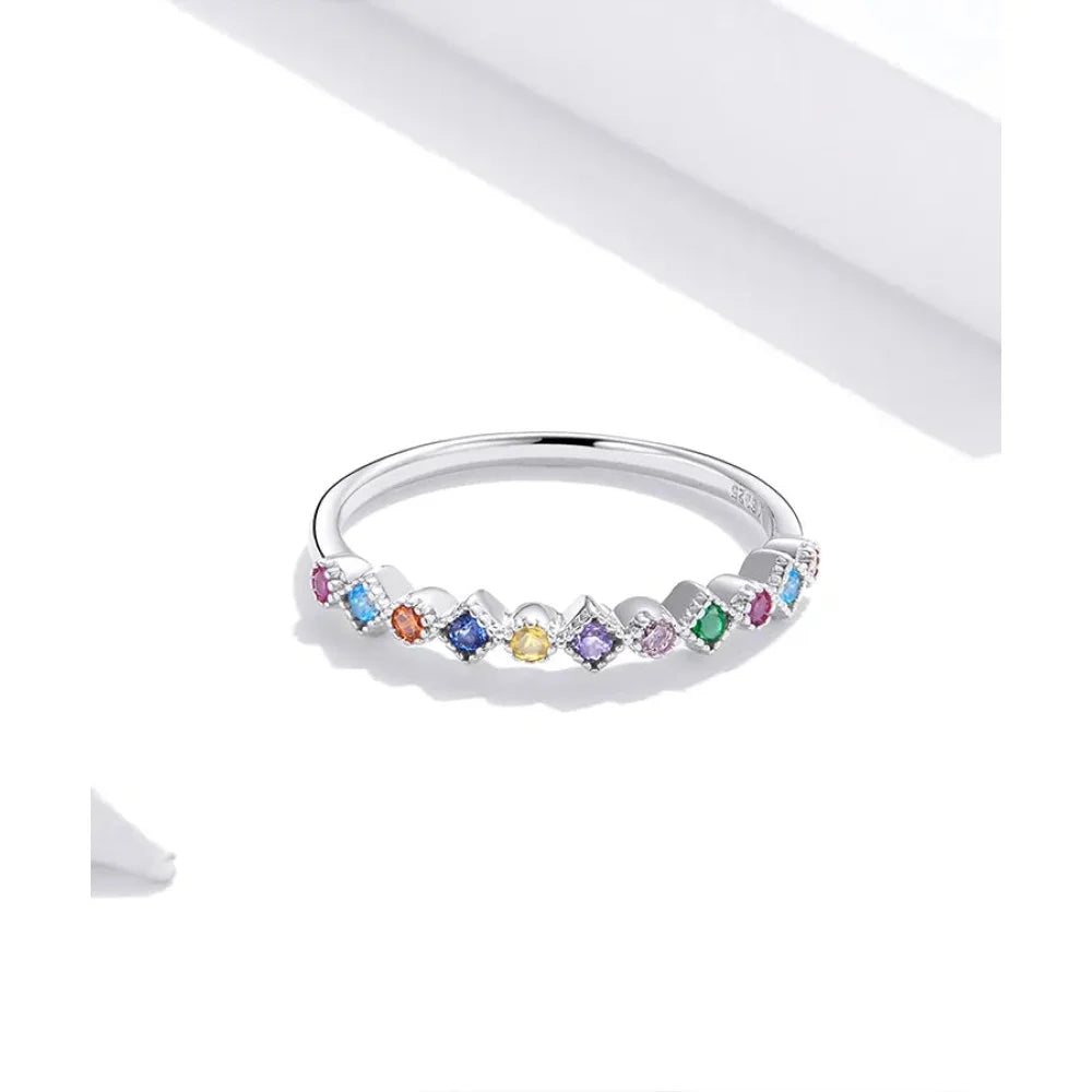 925 Sterling Silver Multicolor Zircon Finger Ring for Women - Trendy Fashion Dazzling CZ Stone Anillos jewellery Gift