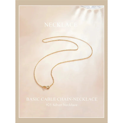 Authentic Gold Color 925 Sterling Silver Basic Cable Chain Necklace - SCA016 - Necklaces