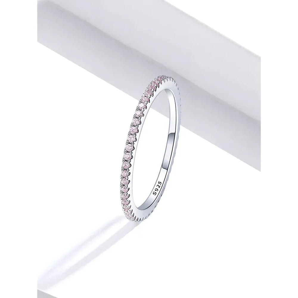925 Sterling Silver CZ Simulated Diamond Stackable Ring Platinum Plated Eternity Bands for Women - Rings