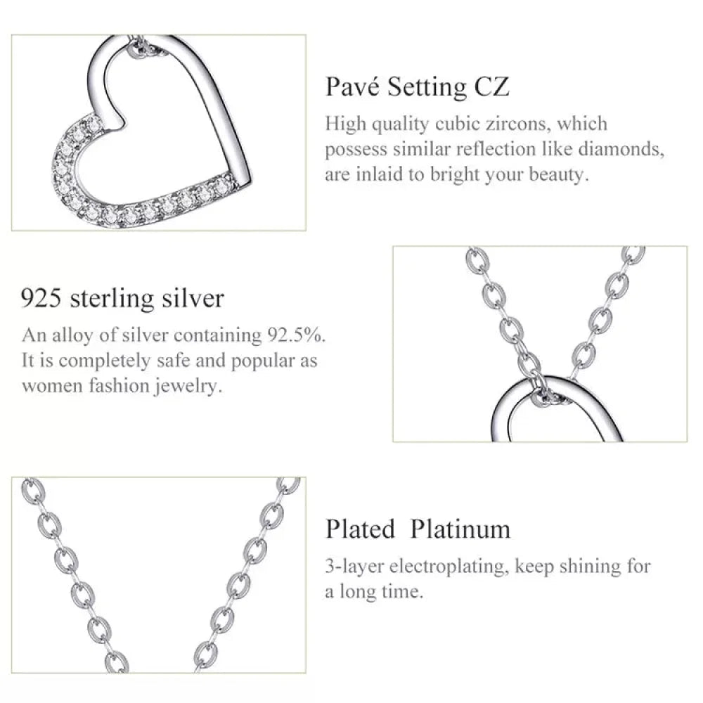 Genuine 925 Sterling Silver The Shape of Love Chain Necklace for Women - Fine jewellery 18.11’’ Collar - Necklaces