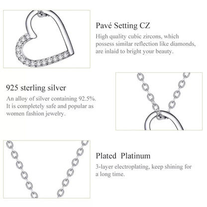 Genuine 925 Sterling Silver The Shape of Love Chain Necklace for Women - Fine jewellery 18.11’’ Collar - Necklaces
