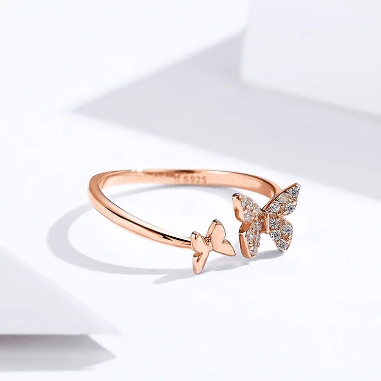Dazzling Butterfly Sterling Silver Open Ring: A Symbol of Freedom - Rings