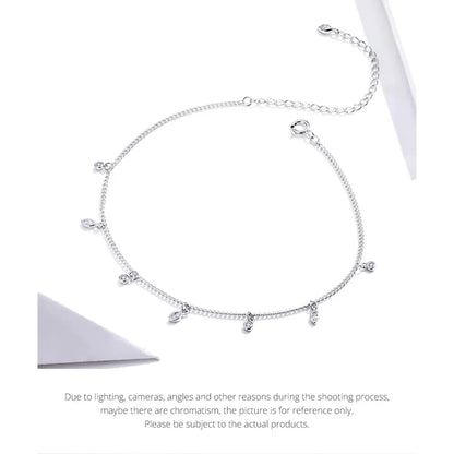 Authentic 925 Sterling Silver Minimalism Tassel Chain Anklet for Women - Anklets