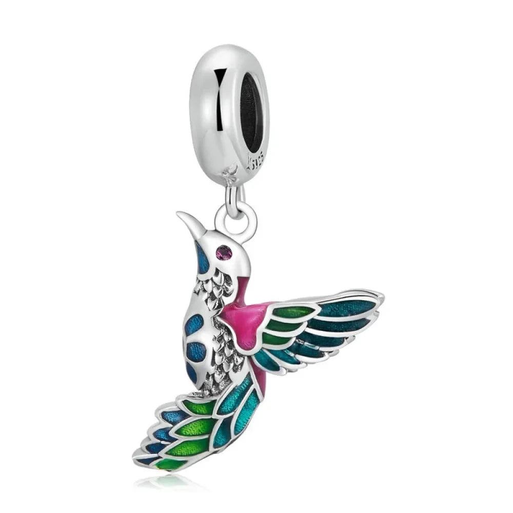 Springtime Charm - Sterling Silver Flower & Bird Pendant for Bracelets - Scc2126 - Charms