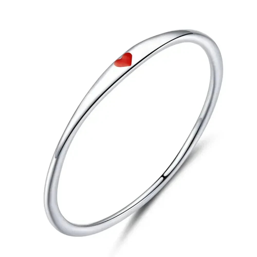 925 Sterling Silver Heart Wedding Band - Symbol of Love Stackable Promise Ring in 2 Colors (Size 5-10) - Red / 5 - Rings