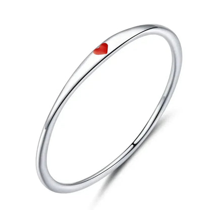 925 Sterling Silver Heart Wedding Band - Symbol of Love Stackable Promise Ring in 2 Colors (Size 5-10) - Red / 5 - Rings
