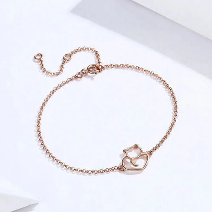 925 Sterling Silver Cat & Heart Link Chain Bracelets | Authentic jewellery Gift in 3 Colors