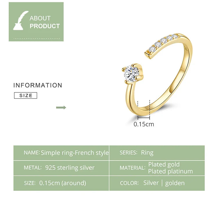 Simple Elegance: Sterling Silver Adjustable Zircon Band Ring - Rings