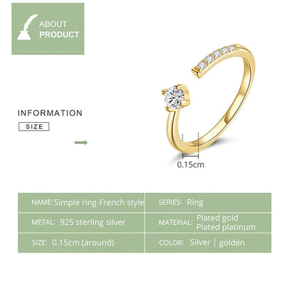 Simple Elegance: Sterling Silver Adjustable Zircon Band Ring - Rings