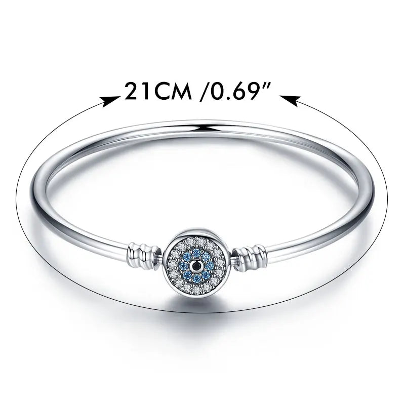 Protective Blue Evil Eye Sterling Silver Bracelet Bangle - 21 Cm - Bracelets