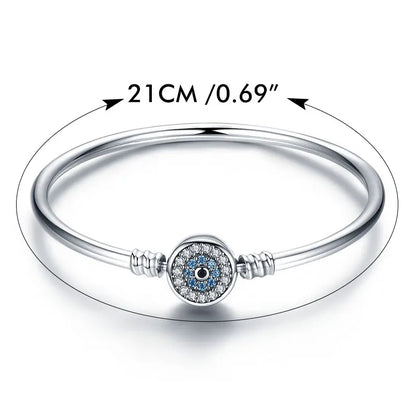 Protective Blue Evil Eye Sterling Silver Bracelet Bangle - 21 Cm - Bracelets