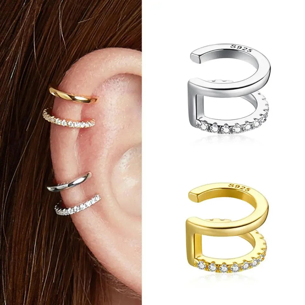 925 Sterling Silver Ear Cuff - Elegant Gold Color Clip Earrings for Women