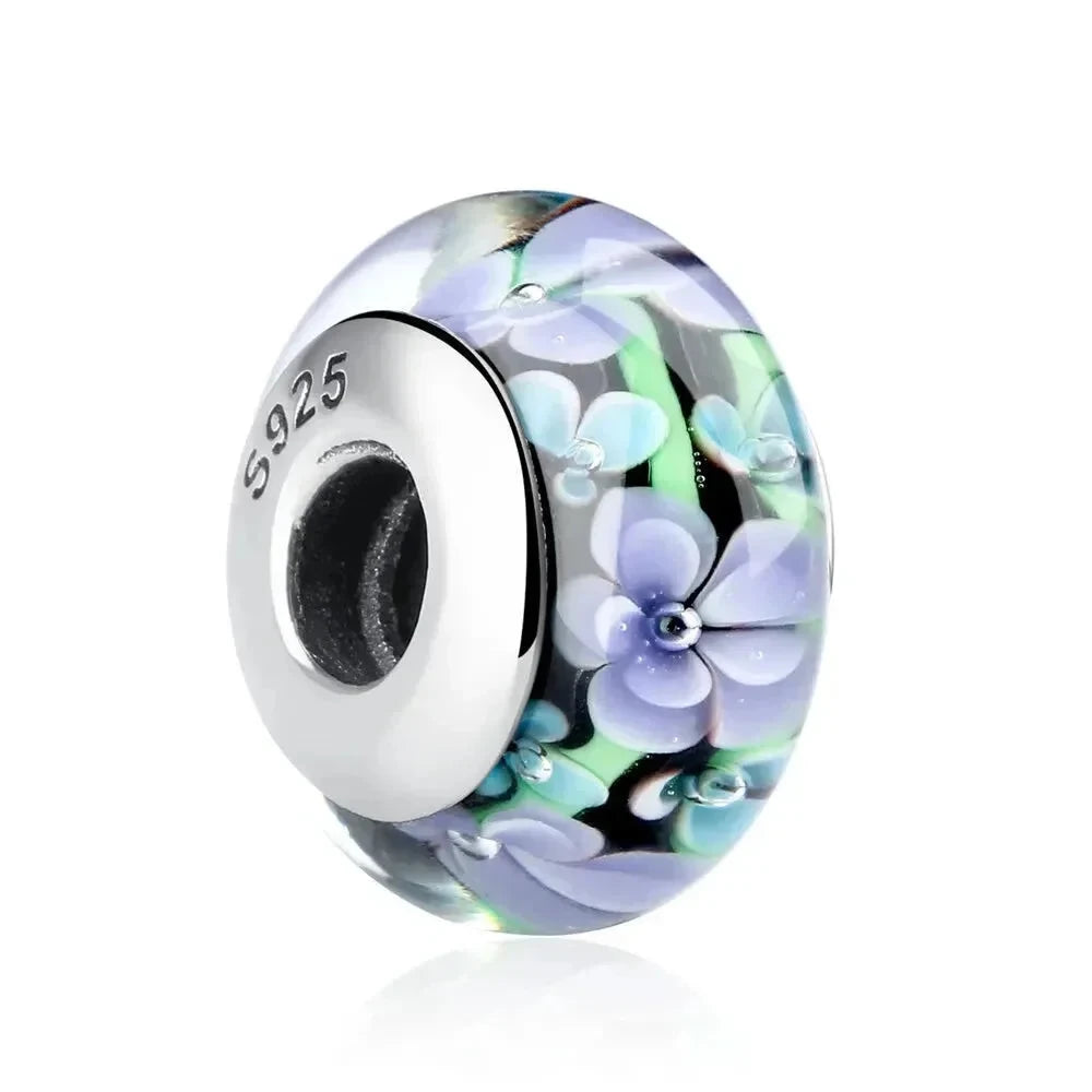 925 Sterling Silver Pink Flower Murano Glass Beads - DIY Bracelet Charms for a Festive Touch (SCZ001) - Scz009 - Bead