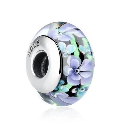 925 Sterling Silver Pink Flower Murano Glass Beads - DIY Bracelet Charms for a Festive Touch (SCZ001) - Scz009 - Bead