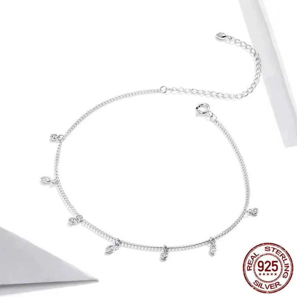 Authentic 925 Sterling Silver Minimalism Tassel Chain Anklet for Women - Anklets