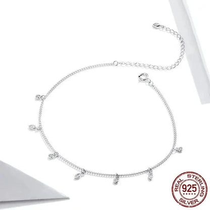Authentic 925 Sterling Silver Minimalism Tassel Chain Anklet for Women - Anklets