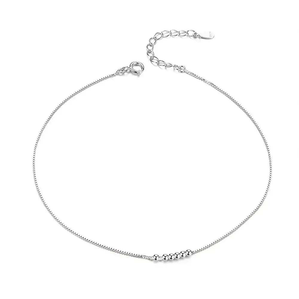 Simple Essential Bead Link Anklets - 925 Sterling Silver Bracelet for Foot jewellery - Cluster