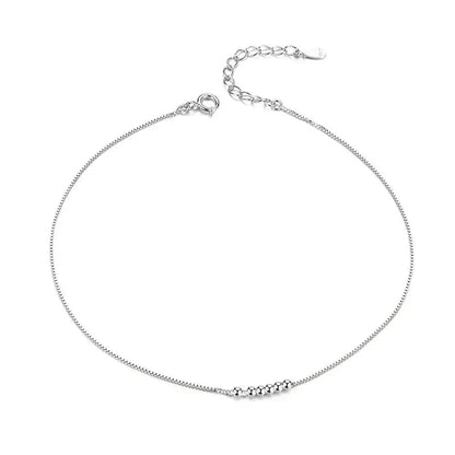 Simple Essential Bead Link Anklets - 925 Sterling Silver Bracelet for Foot jewellery - Cluster