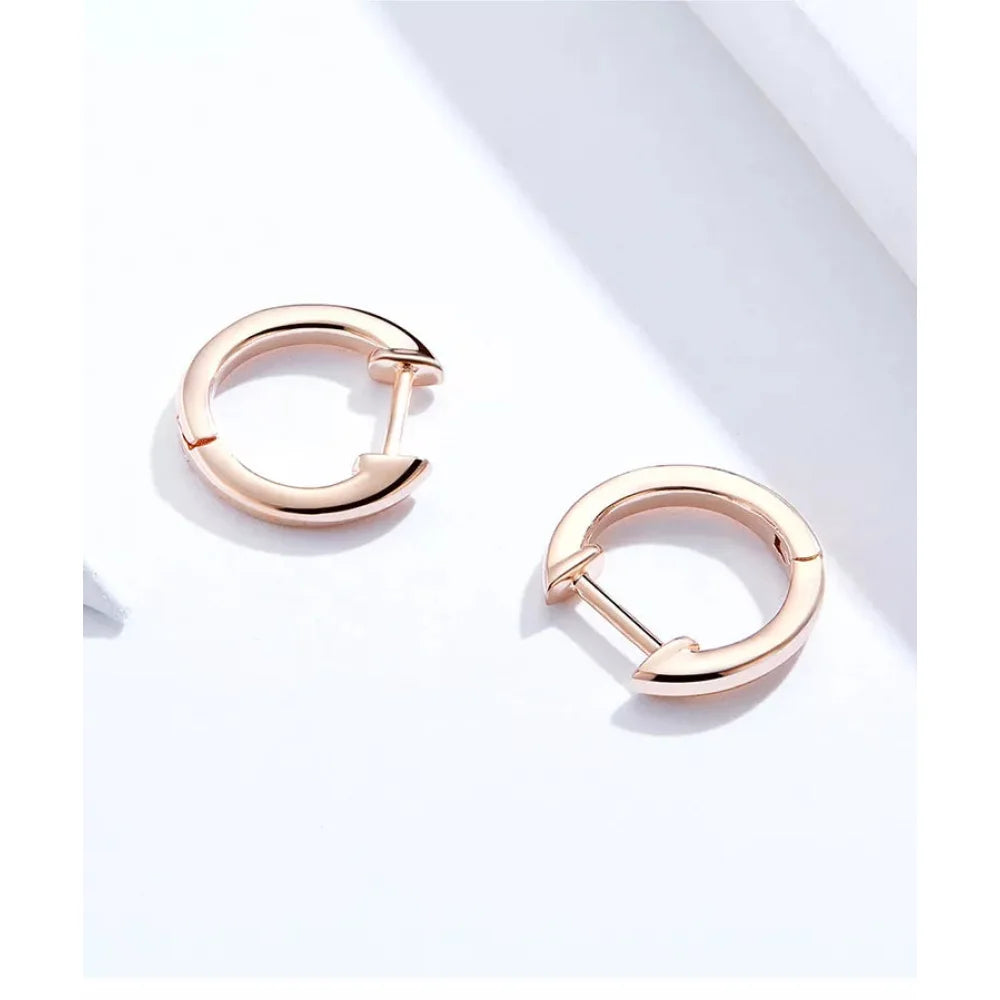 Genuine Sterling Silver Hoop Earrings - Elegant Rose Gold Color - Women’s Fashion jewellery SCE808