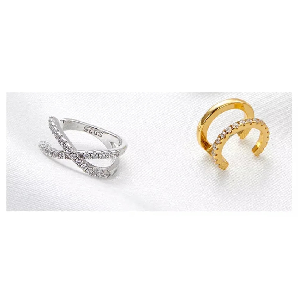 925 Sterling Silver Ear Cuff - Elegant Gold Color Clip Earrings for Women