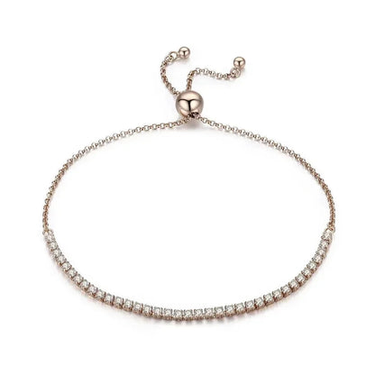 14K Gold Plated CZ Tennis Bracelet | Adjustable 925 Sterling Silver Slider for Women | Wedding jewellery Gift - Rose