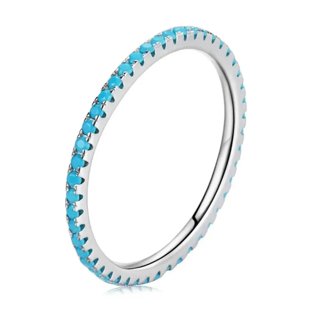 925 Sterling Silver CZ Simulated Diamond Stackable Ring Platinum Plated Eternity Bands for Women - Blue / 5 - Rings