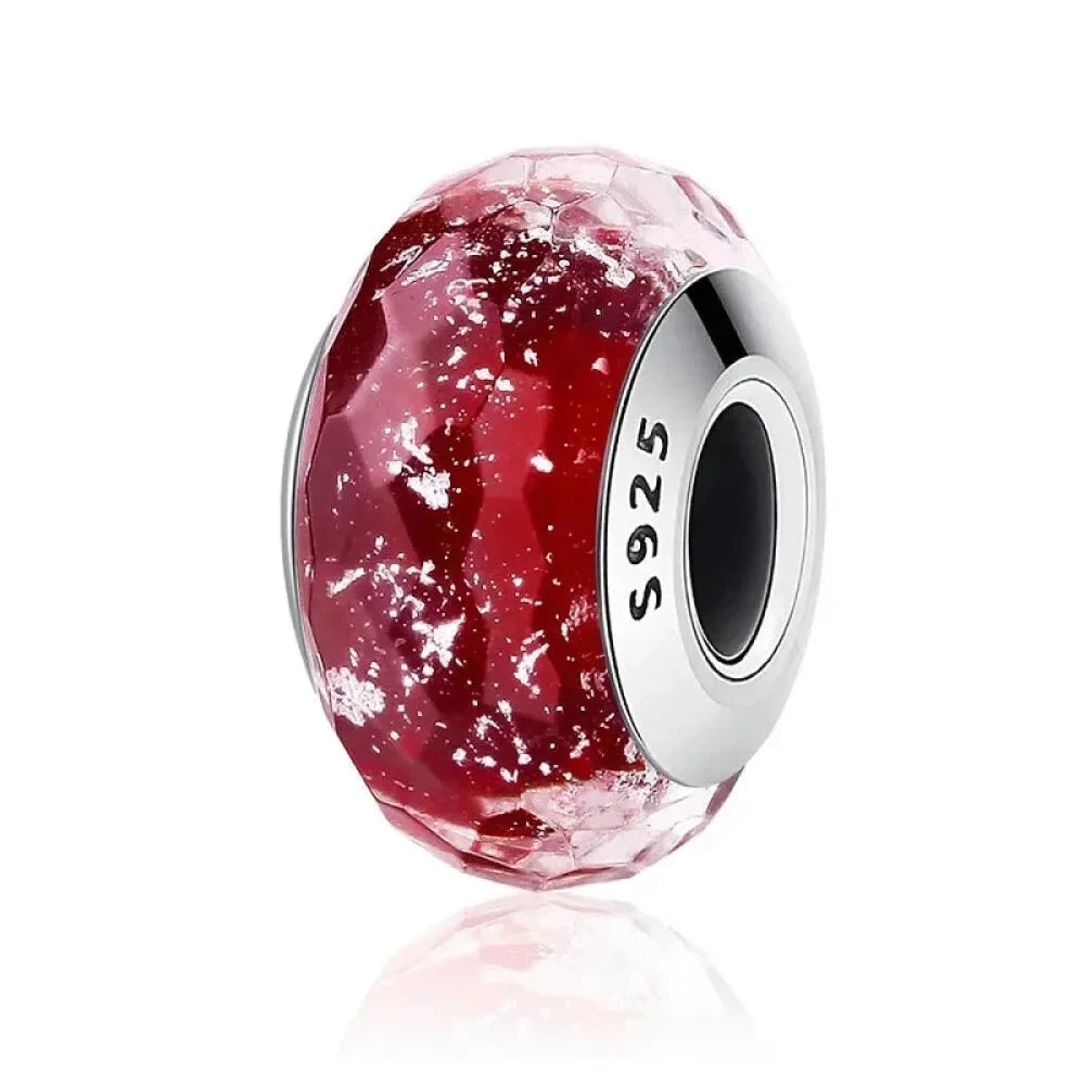 925 Sterling Silver Pink Flower Murano Glass Beads - DIY Bracelet Charms for a Festive Touch (SCZ001) - Scz032 - Bead