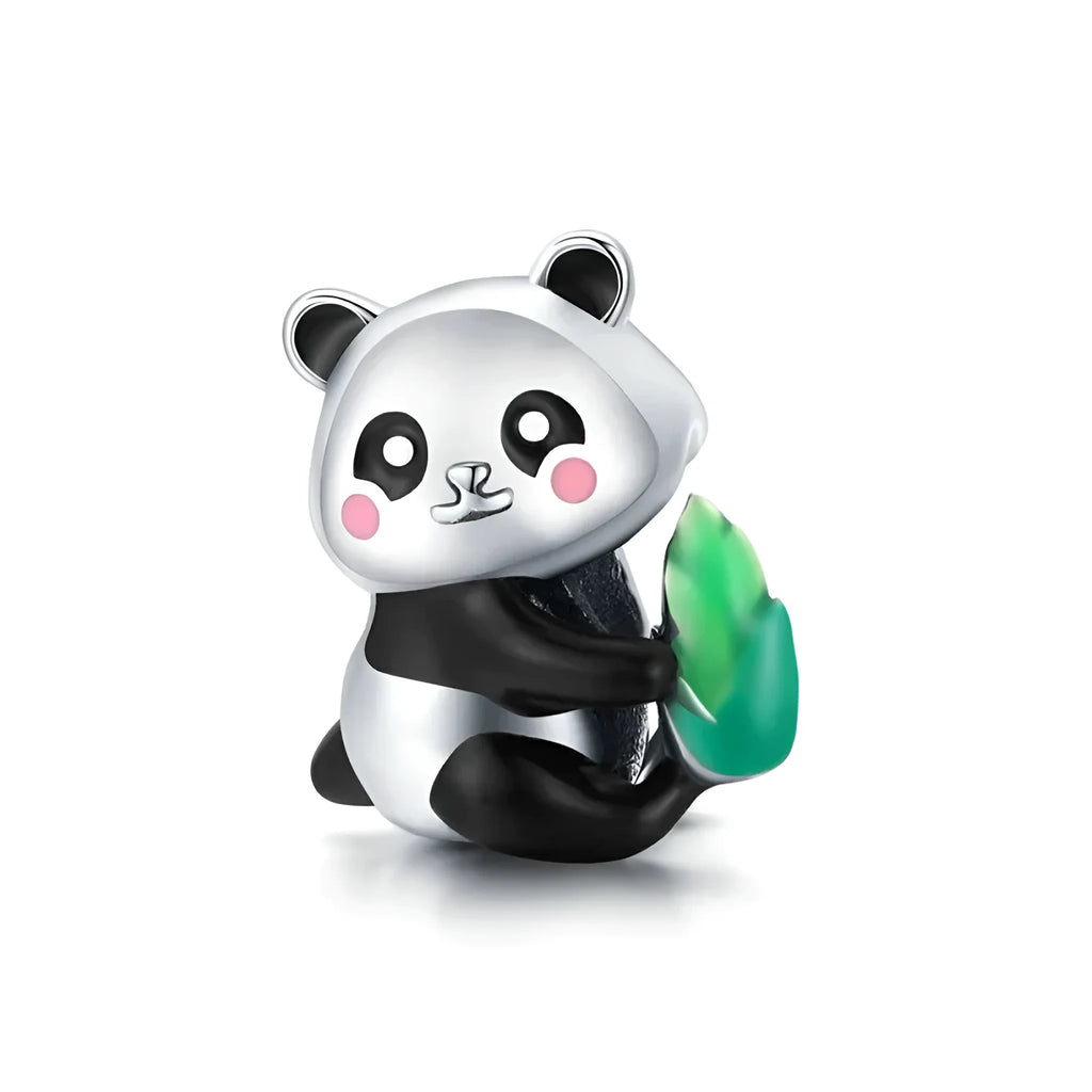 Sterling Silver Panda Charm with Bamboo - Compatible Bracelets - Charms