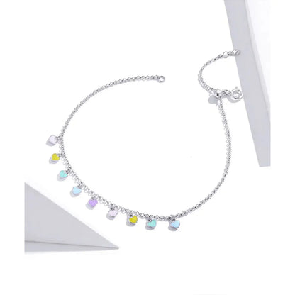 925 Sterling Silver Enamel Heart Pendant Chain Anklet for Women | Summer Foot Bracelet jewellery - Anklets