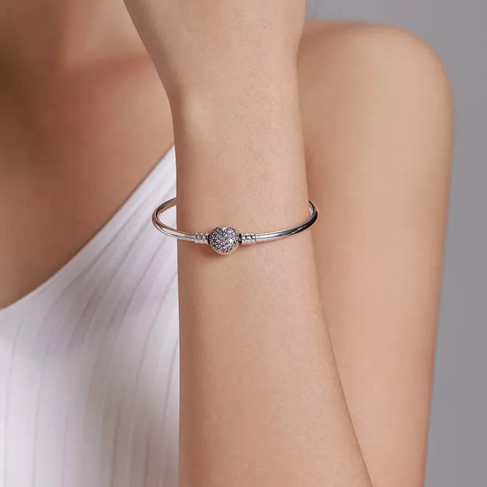 925 Sterling Silver Snake Chain Bangle & Bracelet Pave Setting CZ for Women Pendant Charm Bead DIY Luxury jewellery