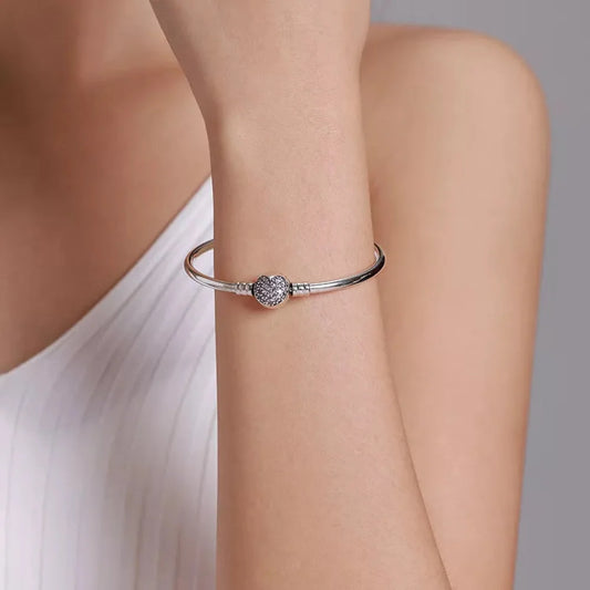 925 Sterling Silver Snake Chain Bangle & Bracelet Pave Setting CZ for Women Pendant Charm Bead DIY Luxury jewellery