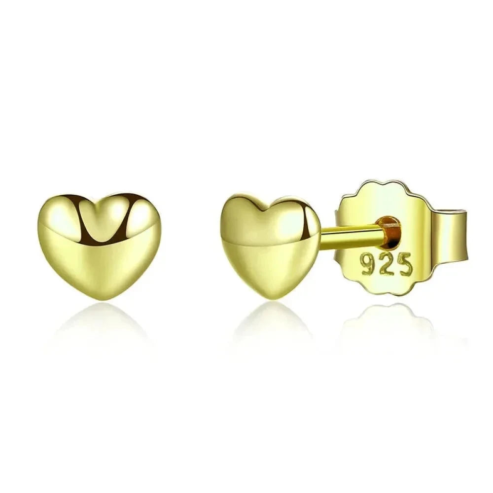 925 Sterling Silver Petite Plain Hearts Stud Earrings | Minimalist Fine jewellery - Gold