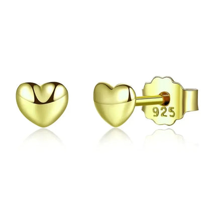 925 Sterling Silver Petite Plain Hearts Stud Earrings | Minimalist Fine jewellery - Gold