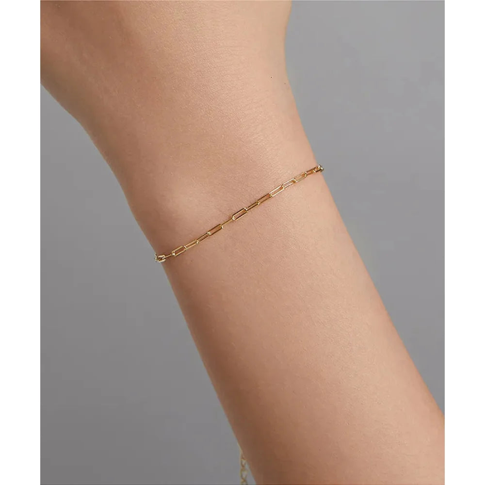 925 Sterling Silver Gold Cable Chain Bracelet | Hollow Link Women’s Fashion jewellery SCB221 - Bracelets