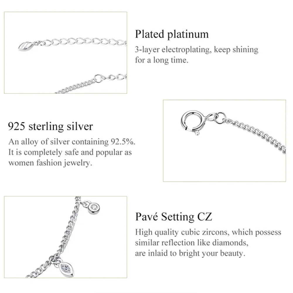 Authentic 925 Sterling Silver Minimalism Tassel Chain Anklet for Women - Anklets