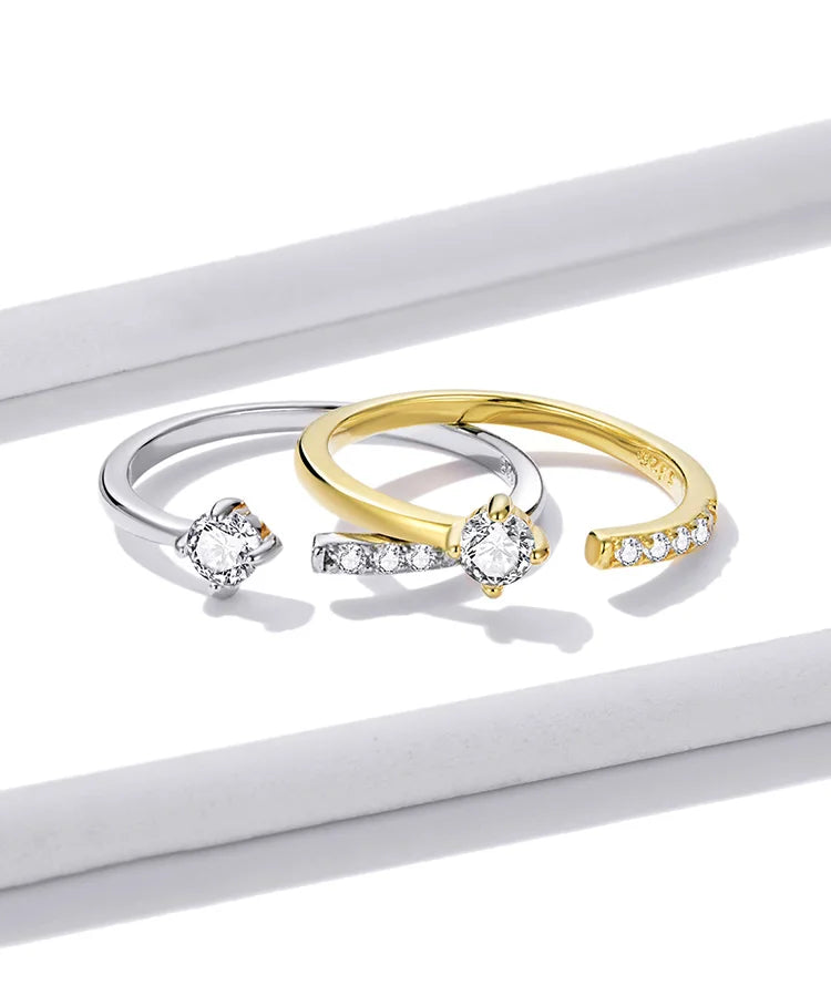 Simple Elegance: Sterling Silver Adjustable Zircon Band Ring - Rings