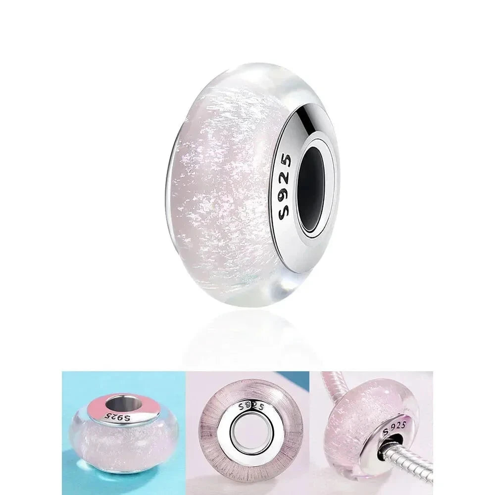 925 Sterling Silver Pink Flower Murano Glass Beads - DIY Bracelet Charms for a Festive Touch (SCZ001) - Scz065 - Bead
