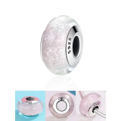 925 Sterling Silver Pink Flower Murano Glass Beads - DIY Bracelet Charms for a Festive Touch (SCZ001) - Scz065 - Bead