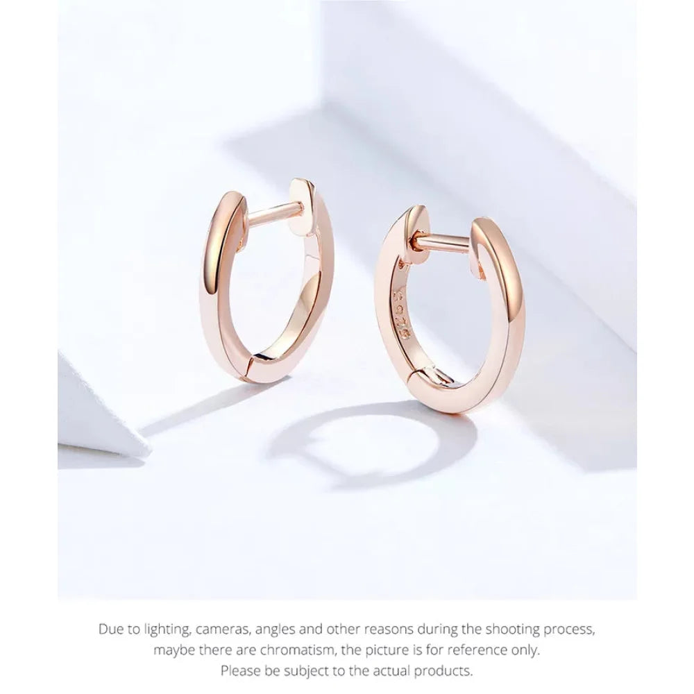 Genuine Sterling Silver Hoop Earrings - Elegant Rose Gold Color - Women’s Fashion jewellery SCE808