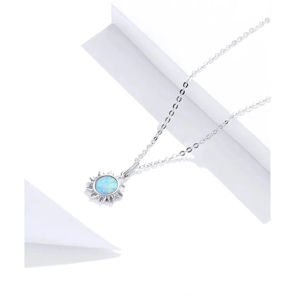 925 Sterling Silver White Opal Sun Pendant Necklace - Apollo Chain for Women - Necklaces
