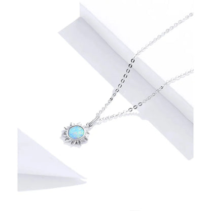 925 Sterling Silver White Opal Sun Pendant Necklace - Apollo Chain for Women - Necklaces