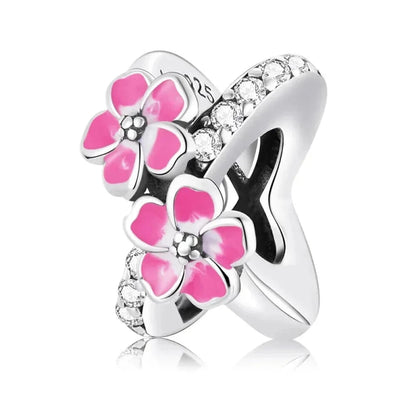 925 Sterling Silver Colorful Birds Flowers Leaves CZ Pendant - jewellery Charm for Bracelets and Necklaces - Scc2139