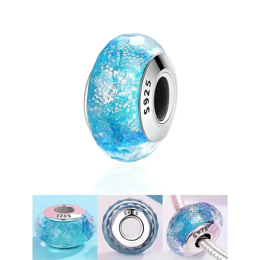 925 Sterling Silver Pink Flower Murano Glass Beads - DIY Bracelet Charms for a Festive Touch (SCZ001) - Scz054 - Bead