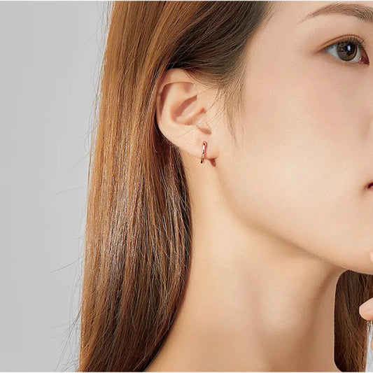 Genuine Sterling Silver Hoop Earrings - Elegant Rose Gold Color - Women’s Fashion jewellery SCE808