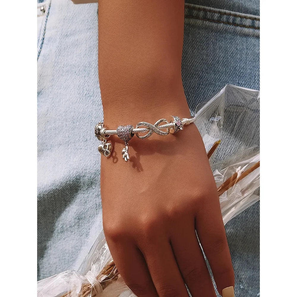 925 Sterling Silver Clear 5A Crystal Collection Family Heart Cross Charm Beads for Bracelet & Necklace Pendant - Charms