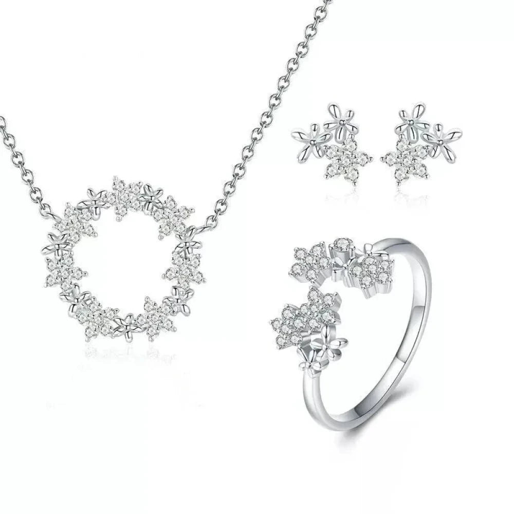 Dazzling Starry Night: 925 Silver Necklace & Ring Set with Cubic Zirconia - Jewelry Sets