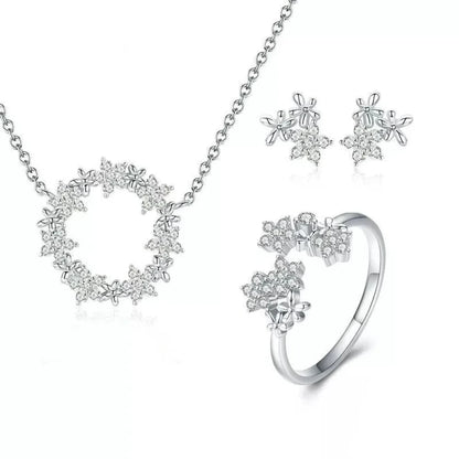 Dazzling Starry Night: 925 Silver Necklace & Ring Set with Cubic Zirconia - Jewelry Sets